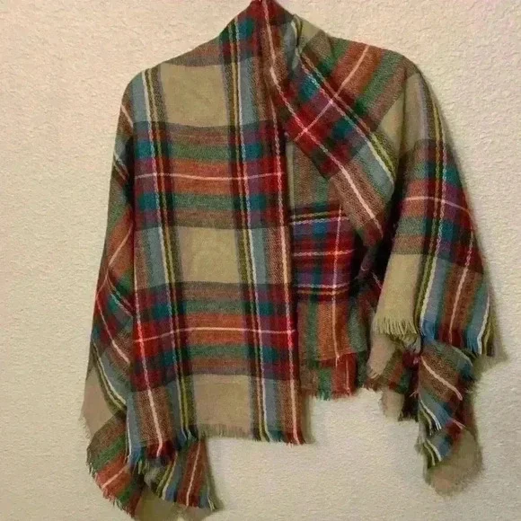 Plaid scarf fall preppy neutral holiday Christmas winter career comfy cozy long - Picture 1 of 5